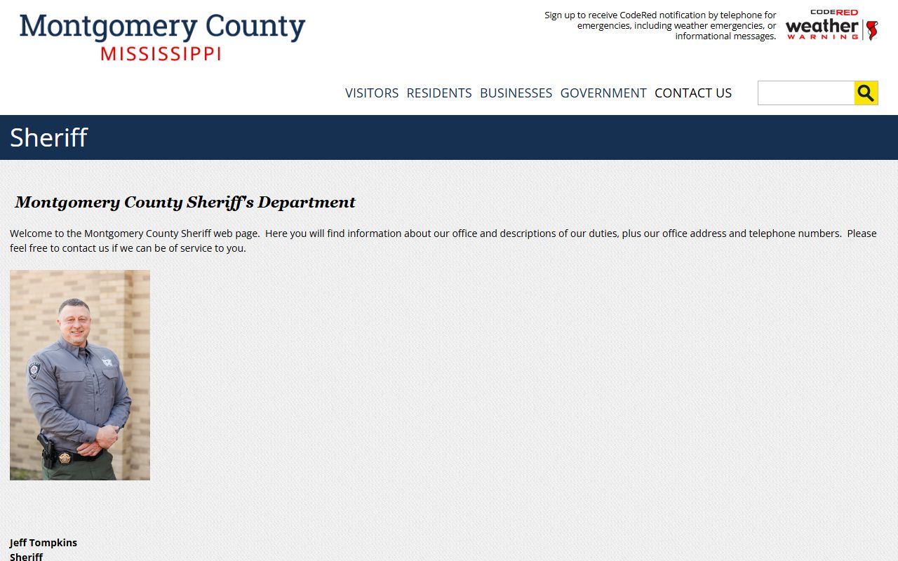 Official Montgomery County Sheriff's Department contact page for Sheriff Jeff Tompkins