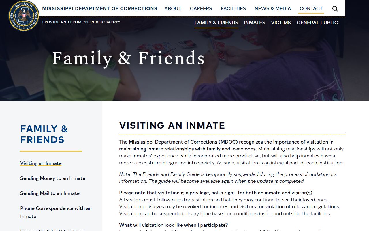 MDOC visitation rules, dress code, and visitor search requirements